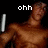 Pixelated image of a shirtless man with brown skin holding two white cylindrical objects, text above reads 'ohh' and 'la la'.