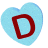 A light blue heart-shaped object with a red letter D on its surface rotates through multiple angles against a gray background.