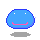 Four 40x40 pixel blue blob-shaped cartoon characters with pink mouths and white eyes arranged in a 2x2 contact sheet, each showing subtle animation frame differences.