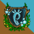 Pixel art icon featuring a shield with a blue spiral symbol, green foliage, and a pink-and-white creature appearing and moving across the frame.