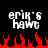 Pixelated text 'erik's hawt' in white on black background with red pixel flames below, two identical frames side-by-side.