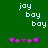 Green background with white pixelated text 'joy boy' repeated twice and pink/purple star-like symbols at the bottom.
