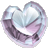 Static pixelated heart-shaped icon with gradient colors and a dark curved line across the lower portion, set against a gray background.