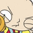 Pixelated cartoon character with white face, brown hair, and colorful striped shirt holding a yellow object against beige background.