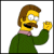 Pixelated cartoon character with yellow skin, brown hair, and a green sweater raising one arm against white background.
