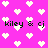 Pixelated pink background with white heart shapes and black text reading "kiley & cj" repeated across the image.