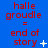 Red text on blue background reads 'halle groude = end of story' with small white symbols changing across frames.