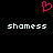 Pixelated pink heart symbol above two instances of the word 'shamess' in white blocky text on a black background.