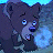 Pixelated cartoon bear with dark blue fur, light blue eyes, and a dark blue nose, holding a light blue glowing object against a blue background.