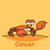 Pixelated red crab icon on yellow background with orange base and visible "Cancer" text below, static single-frame image.
