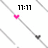 Pixelated text and heart symbols on a white background with diagonal gray lines, showing time display and partial phrases.