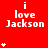 Red background with white text 'i love Jackson' repeated in a pattern, surrounded by white asterisk symbols in various positions