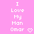 Pixelated text on pink background reads 'I Love My Man Omar' with a heart symbol, displayed in two identical side-by-side