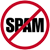 Red prohibition symbol with diagonal line crossing out black uppercase text "SPAM" on white background.
