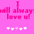 Pink background with pixelated text "I will always love u!" and five white hearts below, where the third heart is light pink.