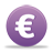 Purple circular icon with white euro symbol centered on a light gray background, featuring pixelated edges and subtle shadow.