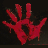 Animated contact sheet of red handprints with dripping blood effects and text fragments arranged in a 5x4 grid on dark background, each frame showing sequential text from "this is the last" to "alive".