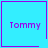 Four identical light blue squares with purple borders each display "Tommy" text, with one square containing a purple heart and another a purple star symbol.