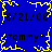 Blue background with yellow pixelated border and repeated black text reading "8/21/08" and "tommy!!!" in four quadrants.