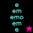 A split-screen animation with cyan text 'e', 'em', and 'emo' stacked vertically on black, magenta, pink, and dark purple backgrounds. A small star icon alternates between bright pink and black.