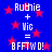 Blue background with red stars and white text showing 'Ruthie + Nic = BFFTW0!' repeated twice in a