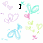 Pixelated pastel hearts and butterflies float on white background with black text 'I', 'LOVE', 'YOU' appearing sequentially.