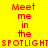 Yellow background with red text reading "Meet me in the SPOTLIGHT" repeated across three , with orange rectangular overlays shifting position between observations