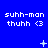 Blue background with repeated white text 'suhh-man thuhh <3' and animated pixel symbols including plus signs, stars, and dots.