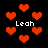 Pixelated red hearts float against a black background with the name 'Leah' displayed in white text at four positions.