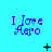 A static image with a bright cyan background displaying the text "I Love Aero" in purple pixelated font, repeated three times horizontally.