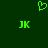 Green pixelated heart symbol above two green 'JK' letter pairs on dark green background.