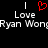 Black background with white pixelated text reading "Love Ryan Wong" and a red heart symbol above the word "Love", repeated side-by-side.
