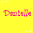 Yellow background with pink text 'Danielle' repeated in two , surrounded by white and yellow star-shaped pixel clusters