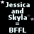 Pixelated text displays 'Jessica and Skyla = BFFL' with scattered pink and gray stars on a black background, animated