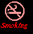 Pixelated icon with pink circular border containing a smoking figure, red text below on black background.