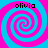 Four identical spiral patterns in cyan and magenta with the text 'olivia' in black pixelated font at the top of each spiral.
