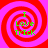 Four identical spiral patterns with red and pink concentric circles, each containing green text reading "I Love Trick" in a pixelated font.