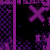 Animated sequence of purple X symbols and text fragments on a black background with pixelated texture.