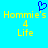A static pixel art image with a bright cyan background, featuring yellow text and a blue heart symbol.