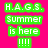 Green pixelated text on bright pink background with gray rectangle in bottom right corner.