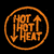 A static pixelated orange circular icon with repeated text and arrows on a black background.