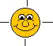 Yellow circular cartoon face with large eyes, round nose, and smiling mouth; black lines radiate from the circle's perimeter.
