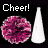 Pixelated cheerleading icon with pink pom-pom and white megaphone displaying 'Cheer!' text, showing sequential animation of lettered megaphone text changes.