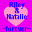 Four identical pixelated heart-shaped icons with blue text on a pink background, each displaying "Riley & Natalie" and "~forever~" in a