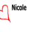 Red heart outline with white interior on left, black and gray text 'Nicole' on right against plain background.