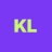 Static pixel art icon with bright yellow-green 'KL' letters on solid purple background, rendered in blocky low-resolution style.