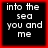 Four identical black squares with white text "into the sea you and me" surrounded by red borders, arranged in a