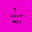 A static image with a bright pink background displays two identical text blocks reading "I Love You" in black pixelated font, each accompanied by a small heart symbol above.