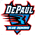 Two static frames of a DePaul Blue Demons logo animation with motion blur effects on the left and a pixelated CoolBuddy.com sword graphic on the right, all within a 2x2 contact sheet layout.