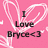 Pink background with white heart outlines and small heart fragments, featuring black text reading "I Love Bryce<J".